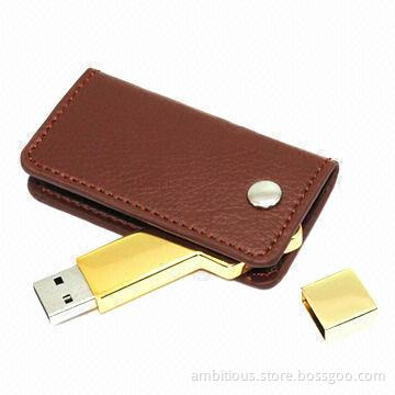Leather USB Flash Drive with 64MB to 128GB Capacity